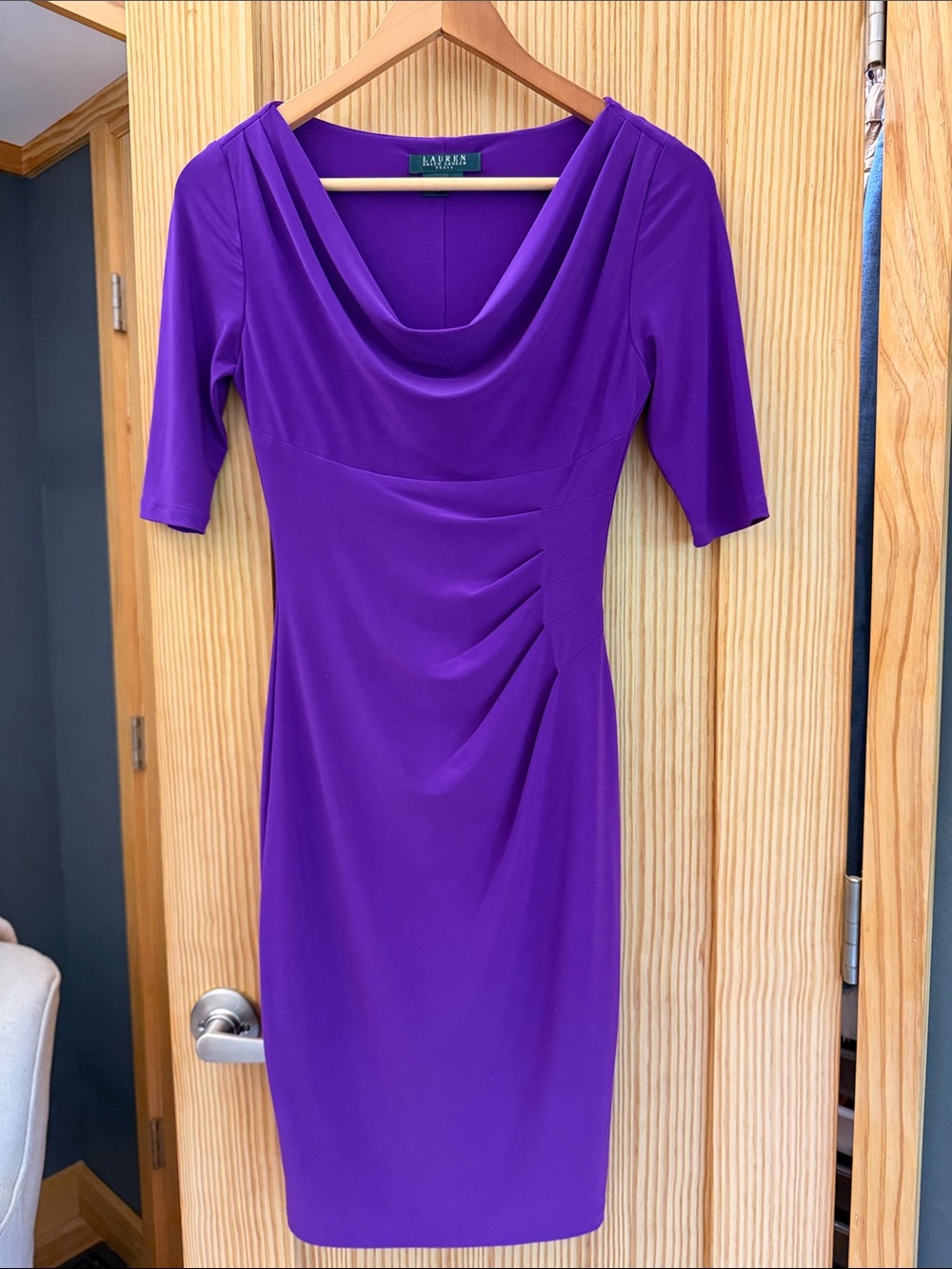 Lauren Ralph Lauren Jewel-Tone Purple Cowl Neck Midi Dress